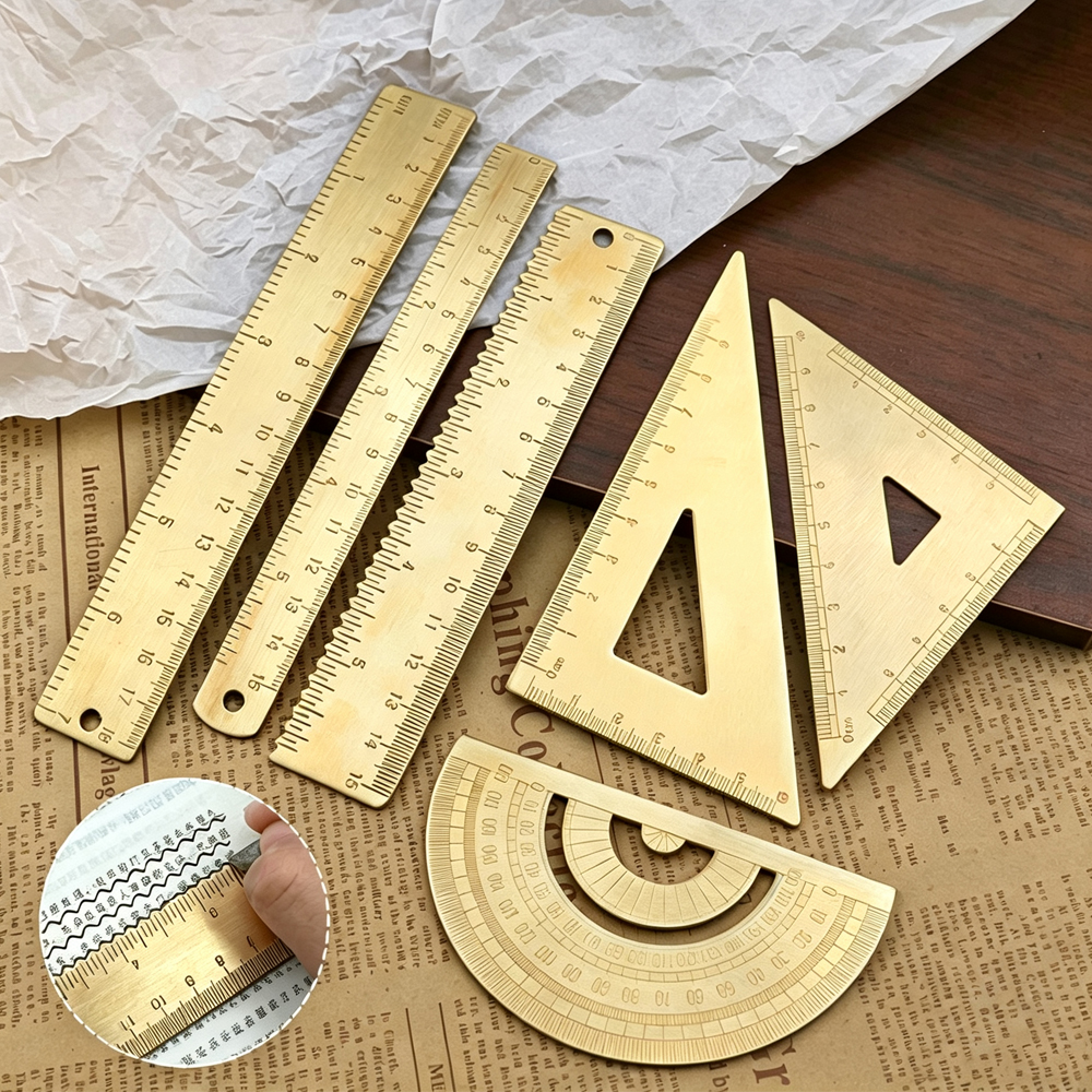 Travel Accessories Drawing - Vintage Brass Triangular Ruler Retro Protractor