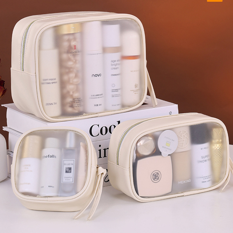 Toiletry Bag Tsa - PVC Matte Semi-Transparent Cosmetics Bag -