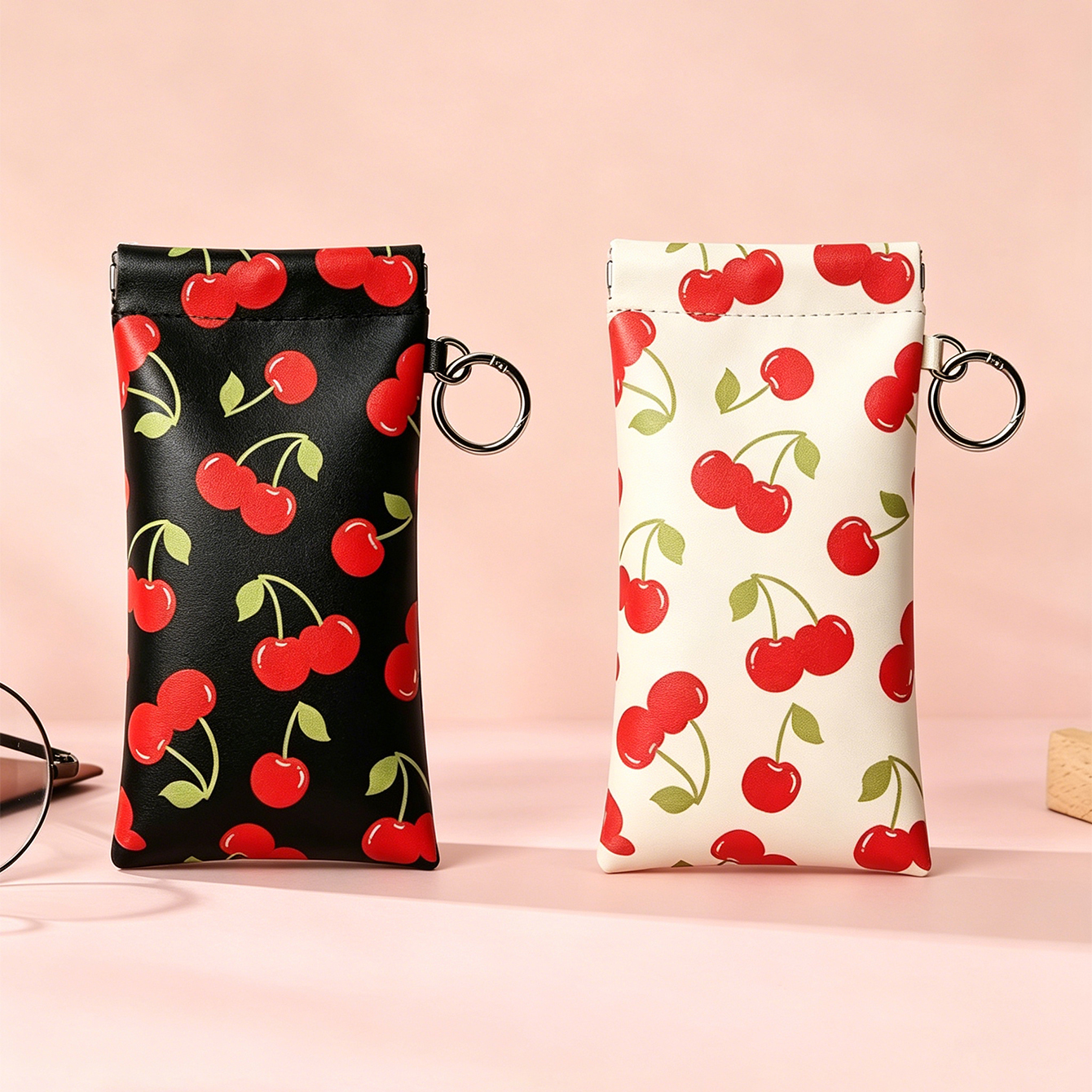 Travel Accessories Pouch For Women - Cute Cherry Print Sunglasses Pouch with