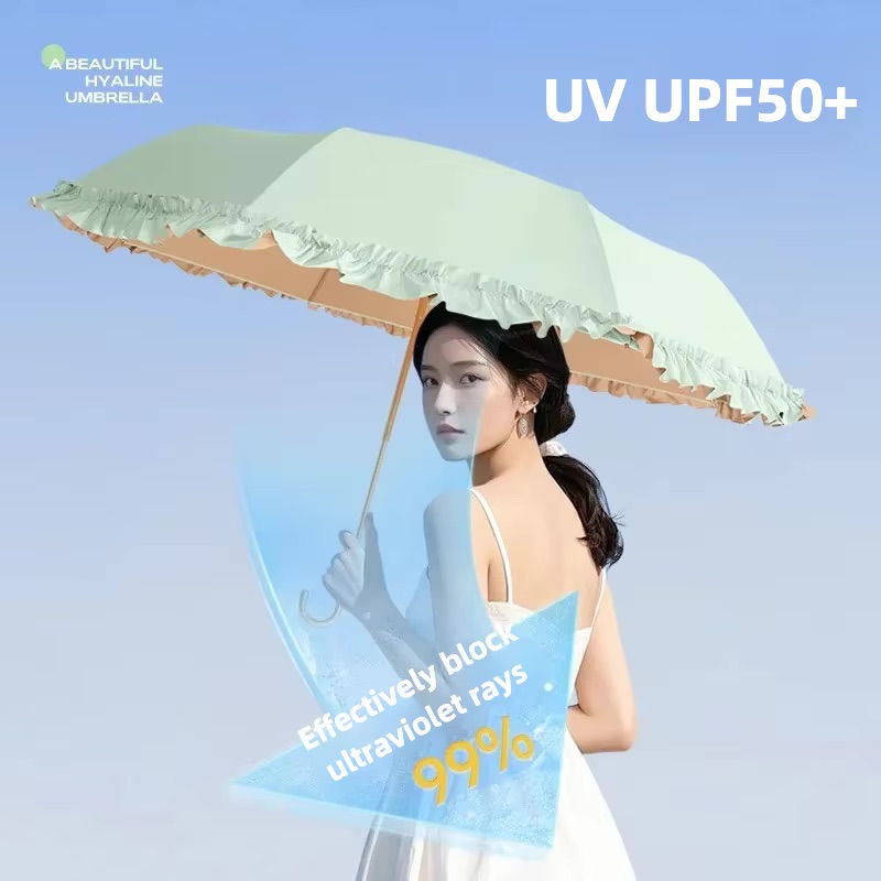 Travel Umbrella Compact - Solid Color Lace Folding Curved Hook