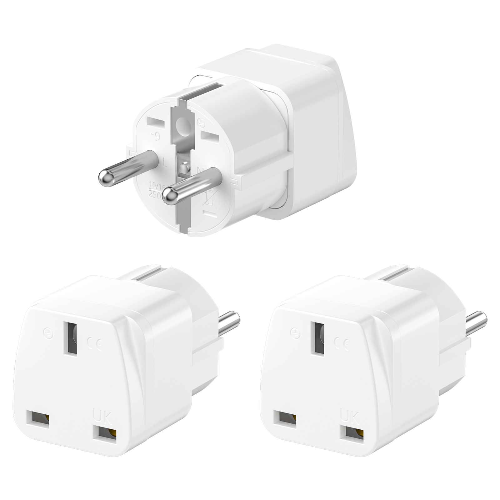 3PCS UK to EU Plug Adapter Eur - Travel Accessories Europe ulasan dan harga