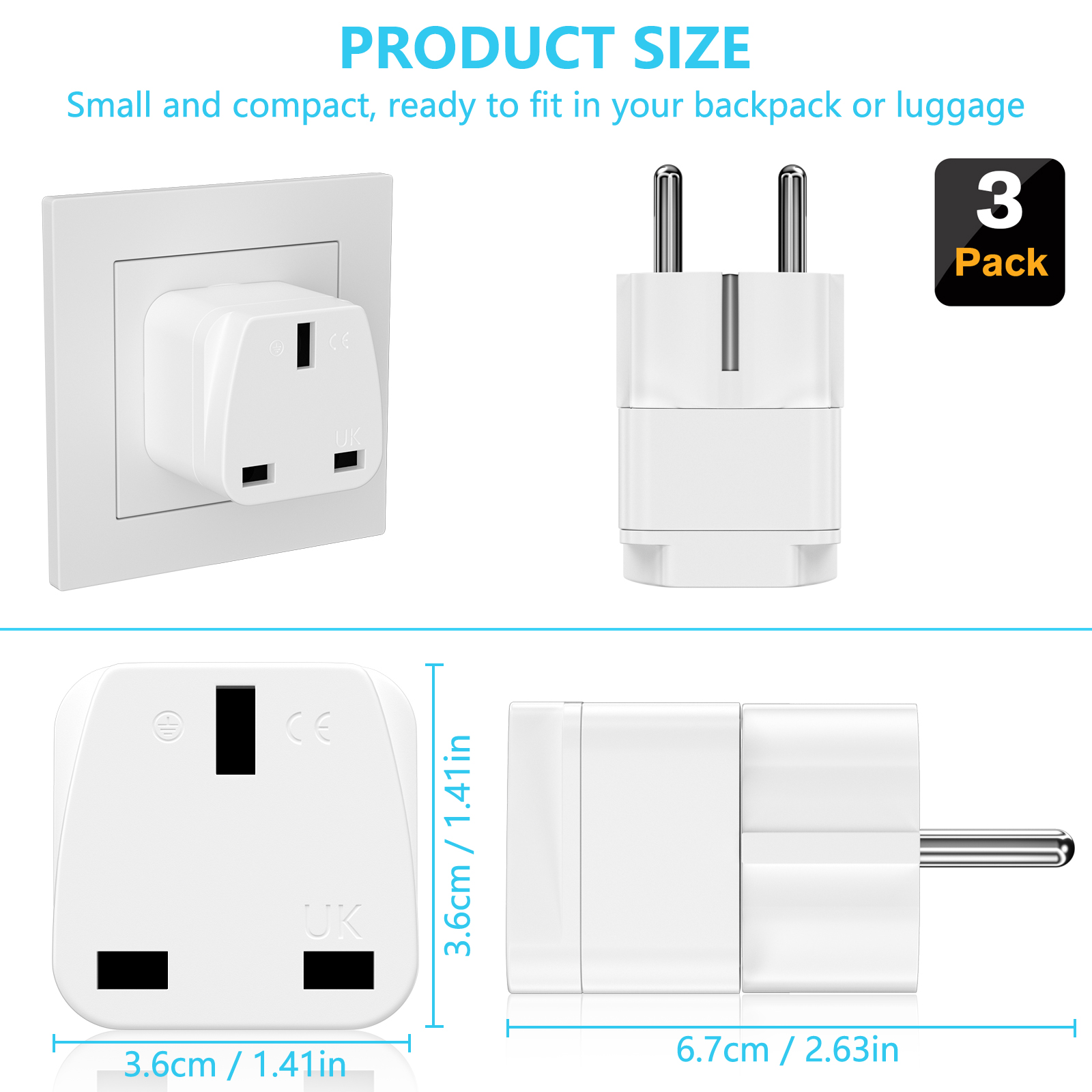 3PCS UK to EU Plug Adapter Eur - Travel Accessories Europe ulasan dan harga