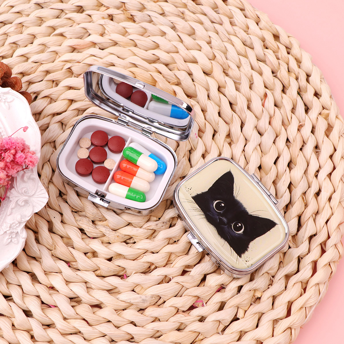 Cute Cat Pill Box 2-Compartmen - Travel Accessories For Japan ulasan dan harga
