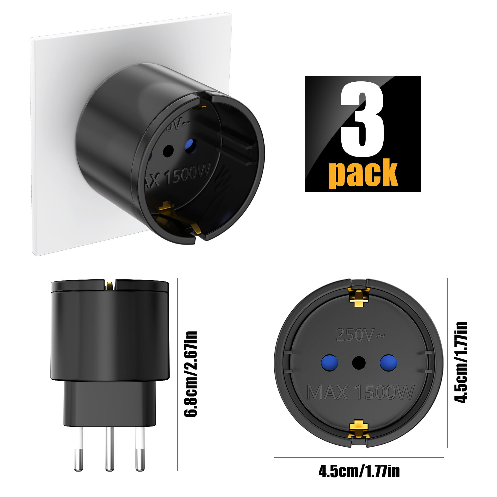 3PCS 1500W Europe Germany to I - Travel Accessories Europe ulasan dan harga