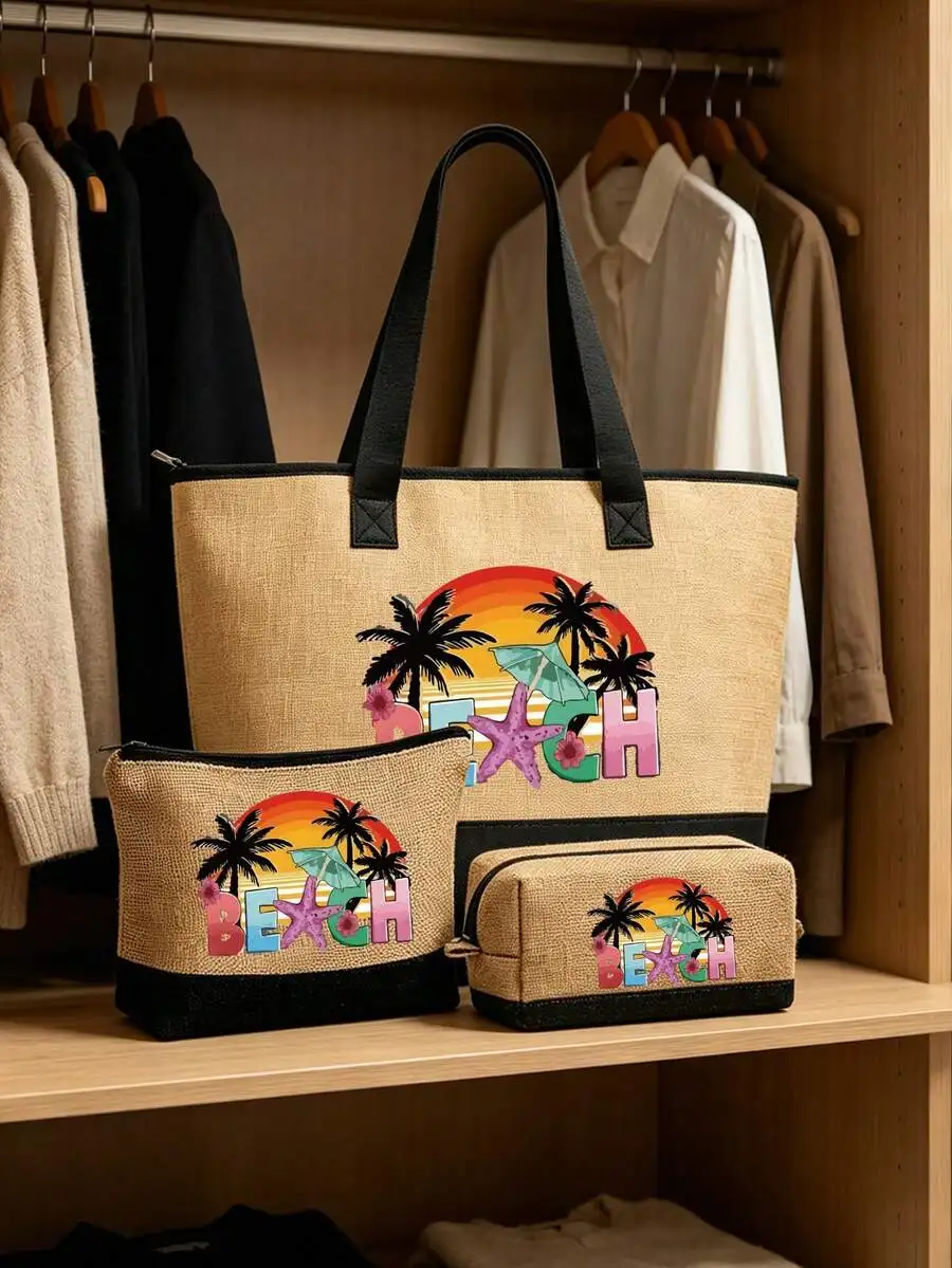 Beach Tote Bag Set With Cosmet - Travel Accessories Pouch For Women ulasan dan harga